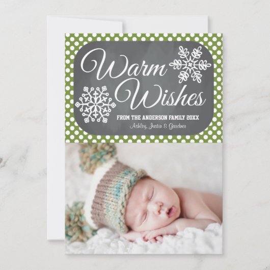 Green Dot Chalkboard Snowflake Carte photo de vaca (Devant)