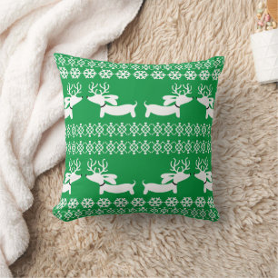 Green Doxie Noël Coussin Fair Isle Reindeer