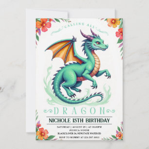 Green Dragon Birthday Party Invitation Sjabloon Kaart