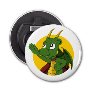 Green dragon cartoon button flesopener