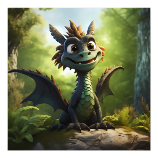 Green Dragon Cartoon Foto Afdruk (Voorkant)