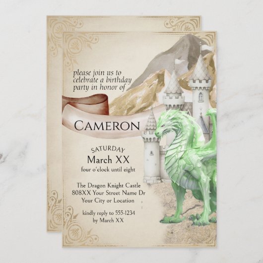 Green Dragon en Castle Fantasy Party Kaart