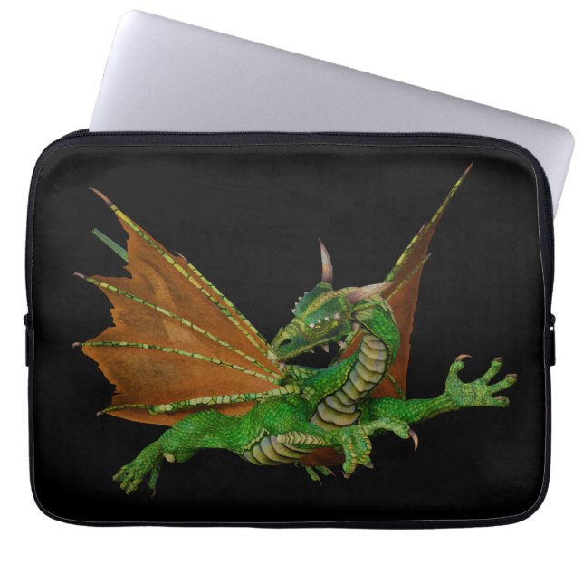 Green Dragon Fantasy Artwork Laptop Sleeve (Voorkant)