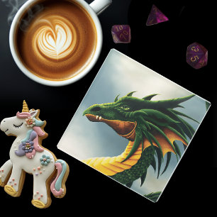 Green Dragon Fantasy Glazen Onderzetter