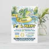 Green Dragon Pool Party Anniversaire Invitation (Debout devant)