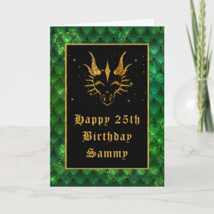 Green Dragon Scales Faux Glitter Happy Birthday Kaart