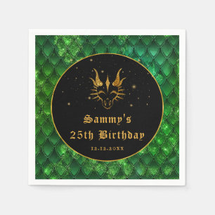 Green Dragon Scales Gold Faux Glitter Birthday Servet