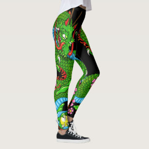 Green Dragon Tattoo met Cherry Blossoms Leggings