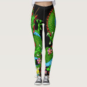 Green Dragon Tattoo met Cherry Blossoms Leggings (Voorkant)