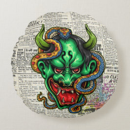 Green Dragon-Tattoo Rond Kussen