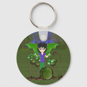 Green Dragon Winged Drummer Boy Faerie Sleutelhanger