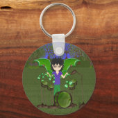Green Dragon Winged Drummer Boy Faerie Sleutelhanger (Voorkant)