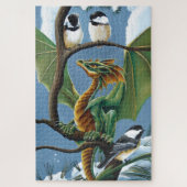 Green Dragons Chickadees Winter Legpuzzel (Verticaal)