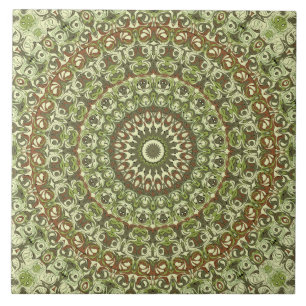 Green Earthy Kaleidoscopic Medallion Pattern Tegeltje