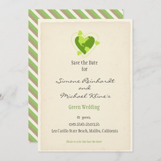 Green Eco Friendly sparen de Datum Save The Date (Voorkant / Achterkant)