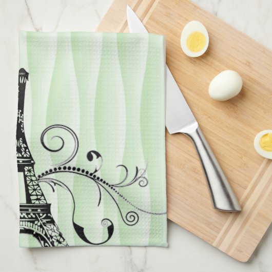 Green Eiffel Towel Flourish Kitchen Towel Theedoek (Quarter Fold)