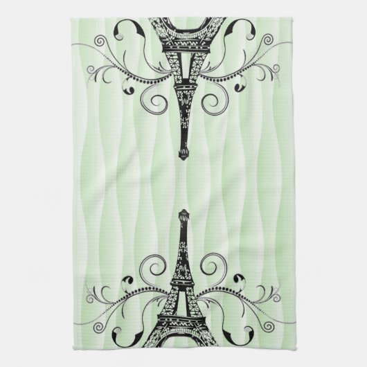 Green Eiffel Towel Flourish Kitchen Towel Theedoek (Verticaal)