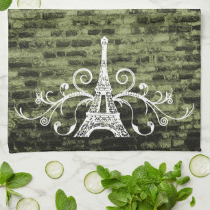 Green Eiffel Towel Grunge Kitchen Towel Theedoek