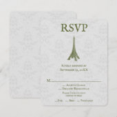 Green Eiffel Tower Damask Wedding RSVP Card Kaartje (Voorkant / Achterkant)