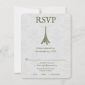 Green Eiffel Tower Damask Wedding RSVP Card Kaartje (Voorkant)