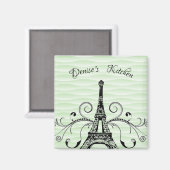 Green Eiffel Tower Flourish Magnet Magneet (Voorkant / Achterkant)