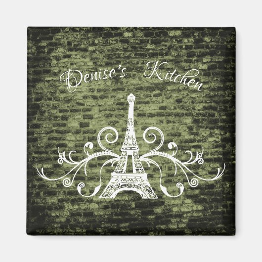Green Eiffel Tower Grunge Magnet (Devant)