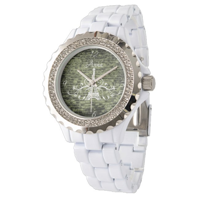 Green Eiffel Tower Grunge Watch Horloge (Gekanteld)