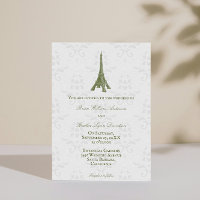Green Eiffel Tower Mariage damassé Invitation