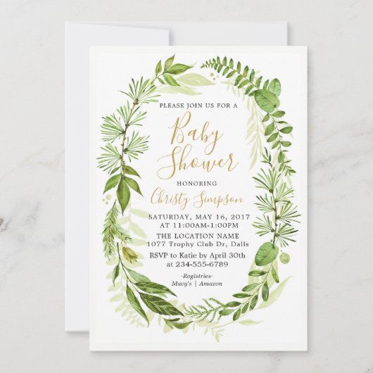 Green Elegant Baby shower Invitation Cartes (Devant)