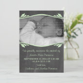 Green Elegant Chalkboard Baby Faire-part (Debout devant)