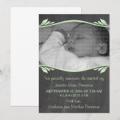 Green Elegant Chalkboard Baby Faire-part (Devant / Derrière)