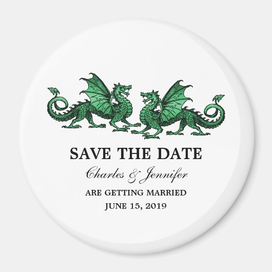 Green Elegant Dragons Save the Date Magnet (Devant)