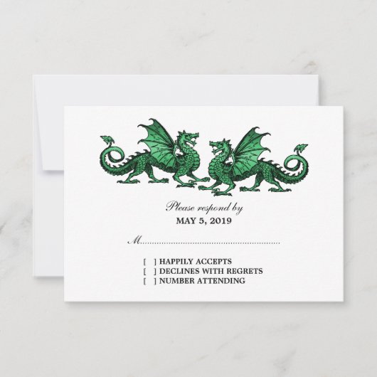 Green Elegant Dragons Wedding Response Kaart (Voorkant)