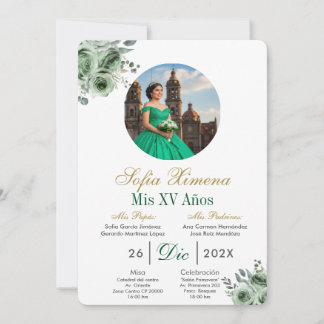 Green elegant dress Quinceañera Invitation Kaart