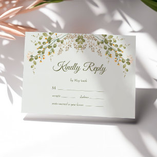 Green Elegant Fleur sauvage Pastel Wedding Carte R