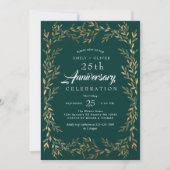 Green Elegant Gold Leaf Jubileum Uitnodiging (Voorkant)