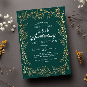 Green Elegant Gold Leaf Jubileum Uitnodiging