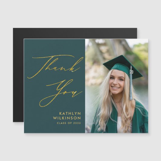 Green Elegant Gold Script Afstuderen Hartelijk dan (Voorkant / Achterkant)