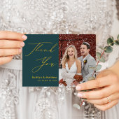 Green Elegant Gold Script Modern Photo Wedding Bedankkaart