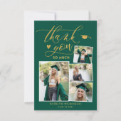 Green Elegant Gold Script Photo Collage Afstuderen Bedankkaart (Voorkant)
