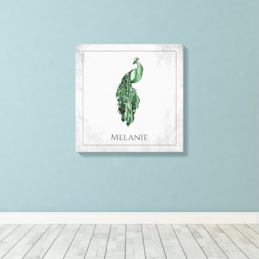Green Elegant Peacock Canvas Print (Insitu (Houten vloer))