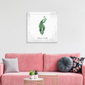 Green Elegant Peacock Canvas Print (Insitu (Woonkamer))
