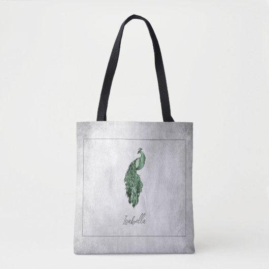Green Elegant Peacock Persoonlijke Canvas tas (Voorkant)