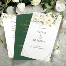 Green Elegant Rose blanche Programme de mariage