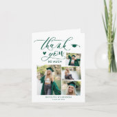 Green Elegant Script 4 Photo Collage Afstuderen Bedankkaart (Voorkant)
