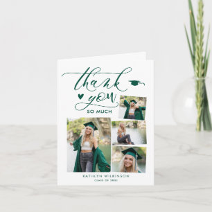 Green Elegant Script 4 Photo Collage Afstuderen Bedankkaart