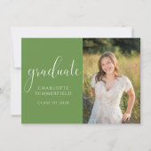 Green Elegant Script Graduation Photo | Invitation (Devant)