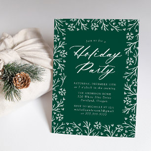 Green Elegant Snowflake Holiday Party Kaart