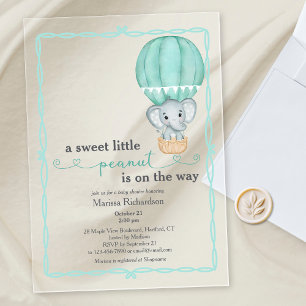 Green Elephant Genderneutraal Baby shower Acryl Uitnodigingen