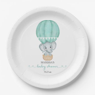Green Elephant Genderneutraal Baby shower Papieren Bordje